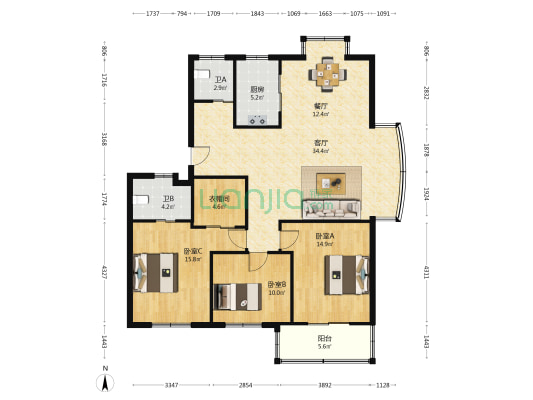 怡佳名苑 3室2厅2卫 134平方