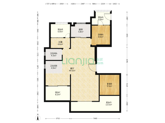 中楠瓯江府 2室1厅2卫 142平方