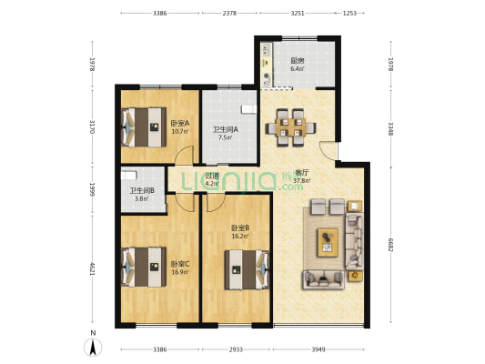 中铁五局宿舍楼 3室1厅2卫 119平方