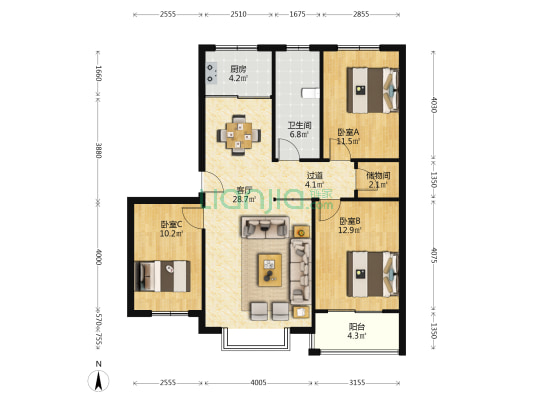 樱花园小区 3室1厅1卫 110平方