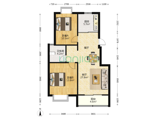 龙港南徐山庄 2室1厅1卫 89平方