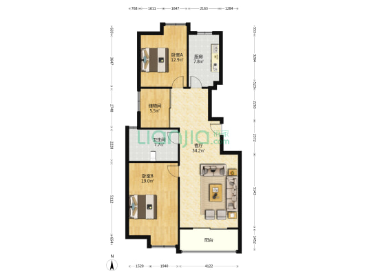 富都花园 2室1厅1卫 113平方
