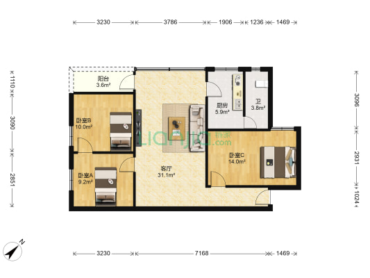环城二路二巷 3室1厅1卫 85平方