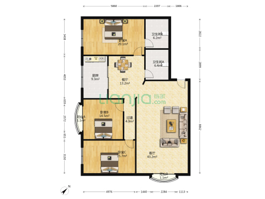 藏卫路南一段105号 3室2厅2卫 157平方