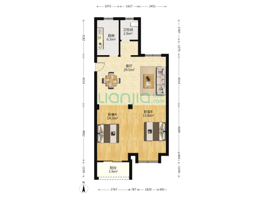盛达茗苑 2室1厅1卫 93平方