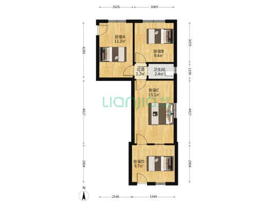 翠微新村西区 4室0厅1卫 51平方