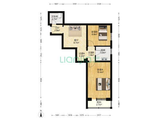 车公庄北里 2室1厅1卫 66平方