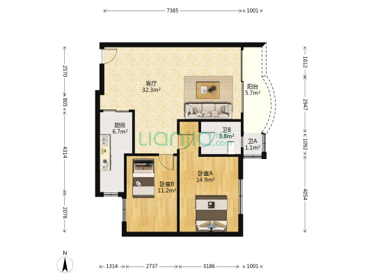 安利阁 2室1厅2卫 93平方