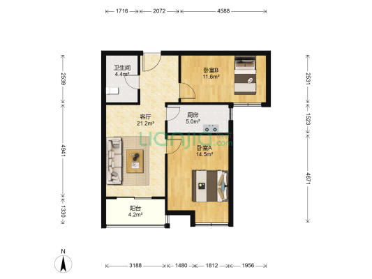 锦荷苑 2室1厅1卫 72平方
