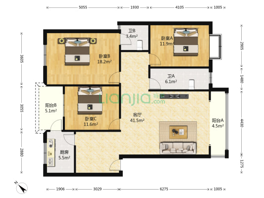 嘉乐苑 3室1厅2卫 121平方