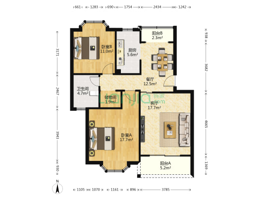 欣松苑 2室2厅1卫 93平方