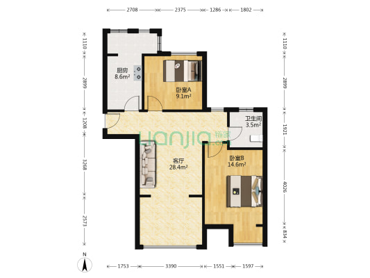 金秋新苑 2室1厅1卫 84平方