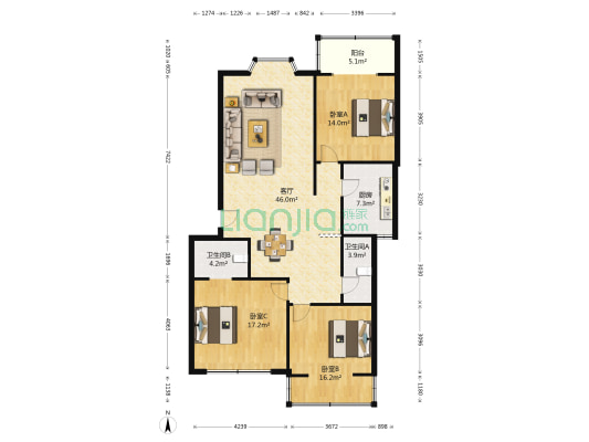 观凤路162号 3室1厅2卫 120平方