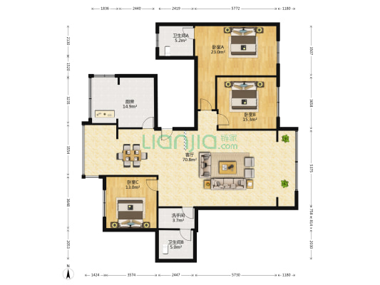 状元街三巷8号 3室1厅3卫 156平方