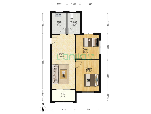 五浦汇盛青雅苑 2室1厅1卫 88平方