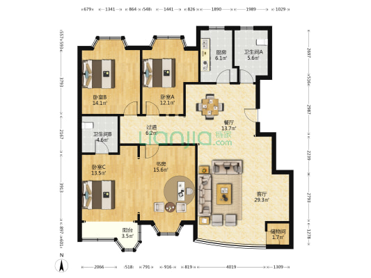 耀江广厦 4室2厅2卫 159平方