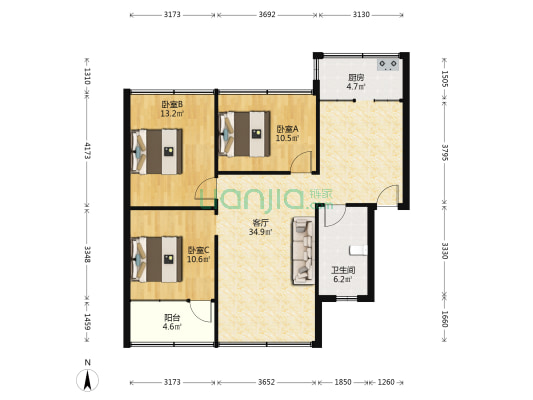 农院西村 3室1厅1卫 83平方