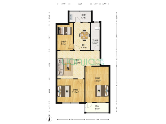 泰山学院附属中学家属院 3室2厅1卫 102平方