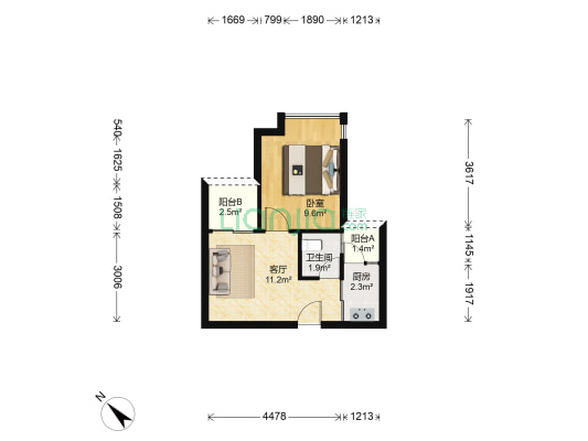 都市翠海华苑 1室1厅1卫 38平方