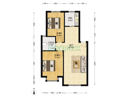 紫南花园东院 2室1厅1卫 85平方