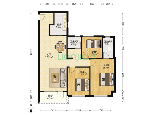 济南魅力之城 3室1厅2卫 123平方