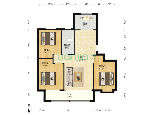 碧桂园玖中堂 3室1厅1卫 112平方