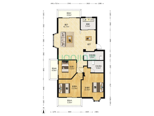 玫瑰山庄 3室1厅2卫 121平方