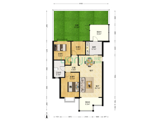 华都花园B区 3室1厅1卫 91平方
