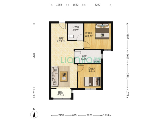 枫丹天城 2室1厅1卫 79平方