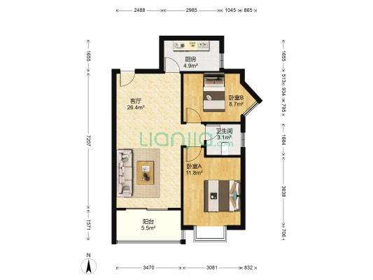 鑫锦家园北区 2室1厅1卫 82平方