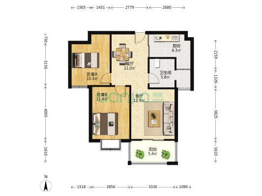 蜀沁园东区 2室2厅1卫 84平方