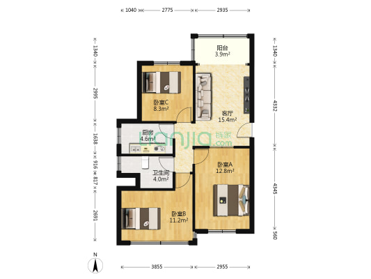下渡路电线厂宿舍 3室1厅1卫 69平方