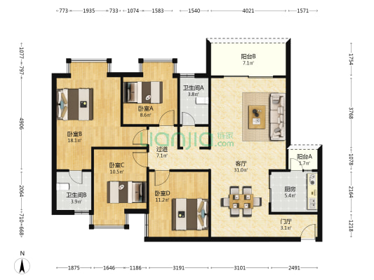 怡湖雅苑 4室1厅2卫 140平方