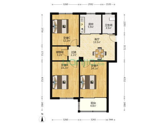 金乐苑 3室1厅1卫 93平方