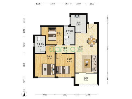 金地峰境瑞府二期 3室1厅2卫 96平方