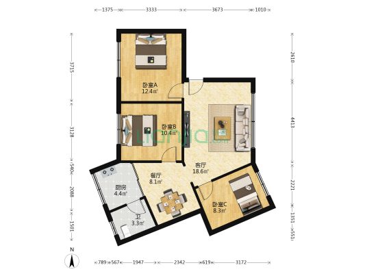 铝兴南路1号 3室2厅1卫 86平方