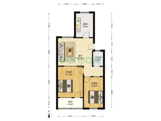济钢新村西区 2室1厅1卫 77平方