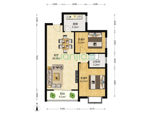 丁家高层公寓小区 2室1厅1卫 83平方
