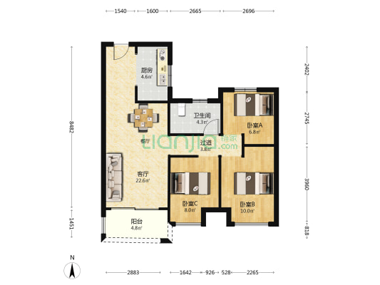 金辉世界城 3室1厅1卫 89平方