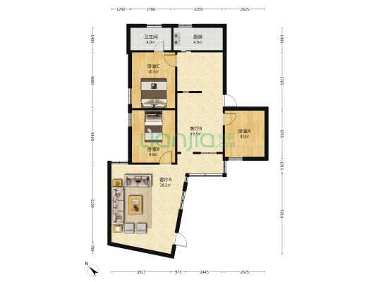 麦地路 3室2厅1卫 66平方