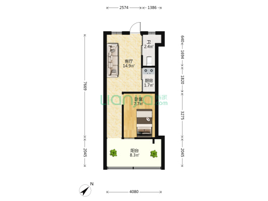 滨河花苑 1室1厅1卫 49平方