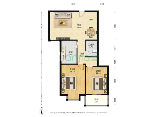雅荷南李鑫苑 2室1厅1卫 100平方