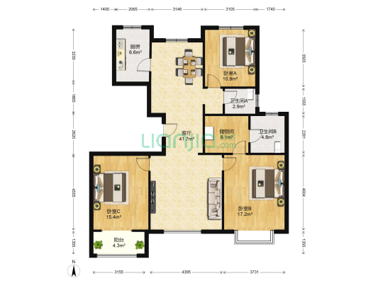 清都頤园 3室1厅2卫 153平方