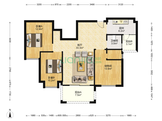 尚美居 2室1厅1卫 109平方