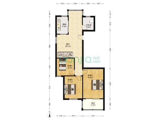 汇景国际 3室1厅1卫 117平方
