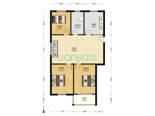 春申苑 3室1厅1卫 115平方