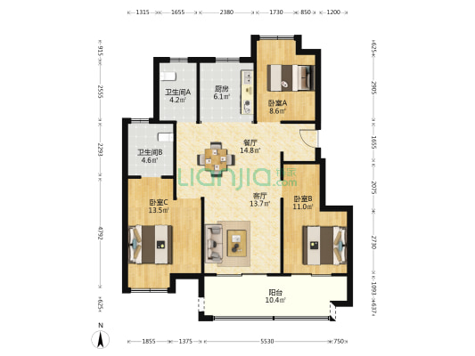 龙湖卓越·悦珑湾 3室2厅2卫 109平方
