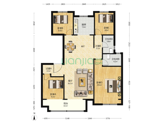 金为翠微名府 4室1厅2卫 140平方