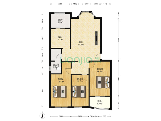 中国人民解放军第九七一五工厂住宅楼 3室2厅1卫 113平方