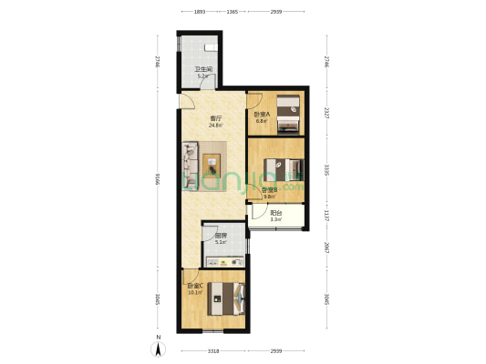 何济公大厦 3室1厅1卫 90平方